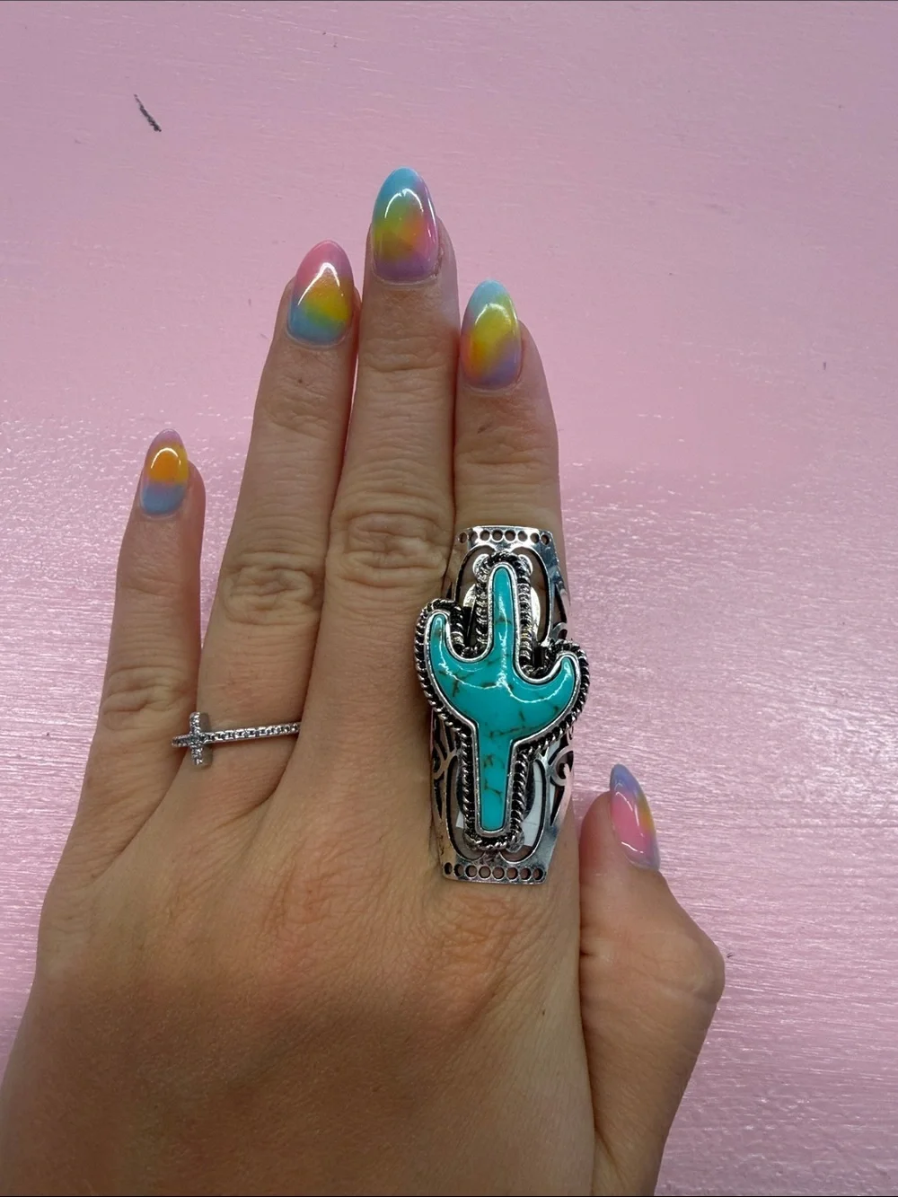 Turquoise Cactus Statement Ring